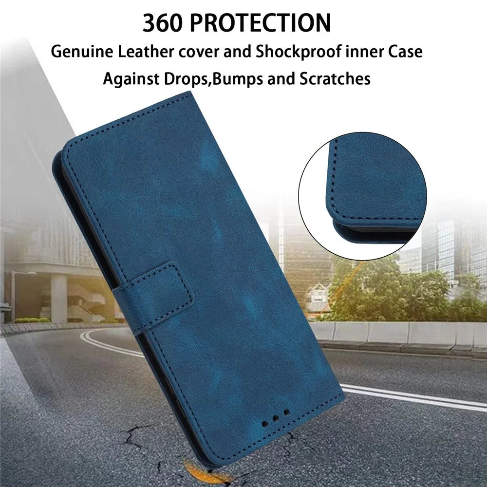 For iPhone 16 Pro Max Leather Case Solid Color Wallet Protective Phone Cover - Blue - 4
