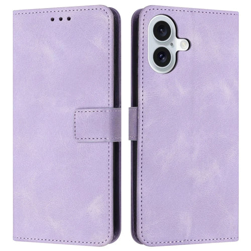 For iPhone 16 Plus Leather Case Solid Color Wallet Protective Phone Cover - Purple - 1
