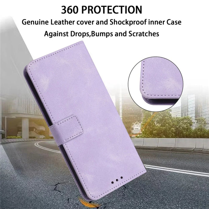 For iPhone 16 Plus Leather Case Solid Color Wallet Protective Phone Cover - Purple - 4