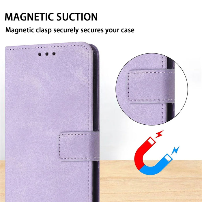 For iPhone 16 Plus Leather Case Solid Color Wallet Protective Phone Cover - Purple - 5