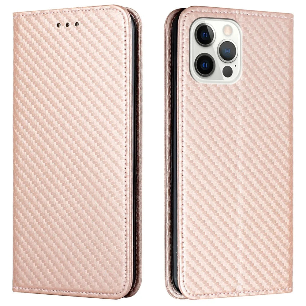 For iPhone 16 Pro Max Case Leather Flip Phone Cover Stand Strong Magnetic Closure - Rose Gold - 1
