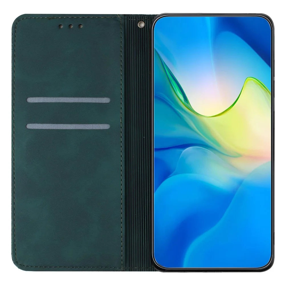 For iPhone 16 Plus Case Imprinted Flower Wallet Stand Leather Phone Cover - Blue - 2