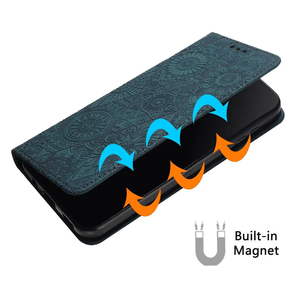 For iPhone 16 Plus Case Imprinted Flower Wallet Stand Leather Phone Cover - Blue - 4