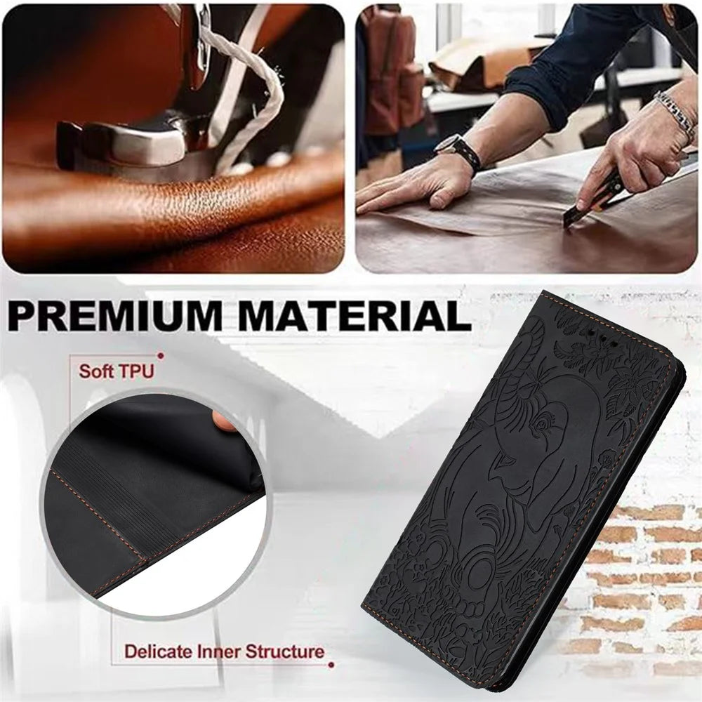 For Samsung Galaxy S24 FE Case PU Leather Wallet Phone Cover Elephant Pattern - Black - 4
