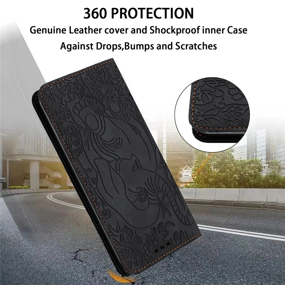 For Samsung Galaxy S24 FE Case PU Leather Wallet Phone Cover Elephant Pattern - Black - 6