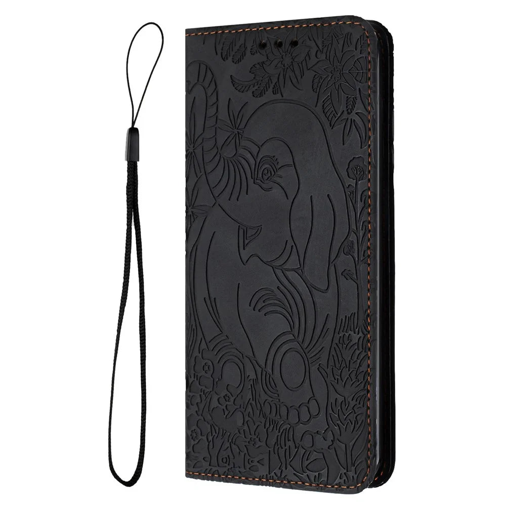 For Samsung Galaxy S24 FE Case PU Leather Wallet Phone Cover Elephant Pattern - Black - 7