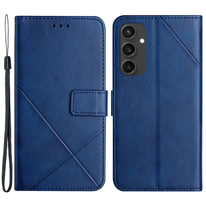 For Samsung Galaxy S24 FE Leather Case Line Pattern Wallet Phone Cover - Blue - 1
