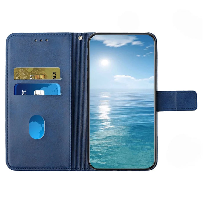 For Samsung Galaxy S24 FE Leather Case Line Pattern Wallet Phone Cover - Blue - 3