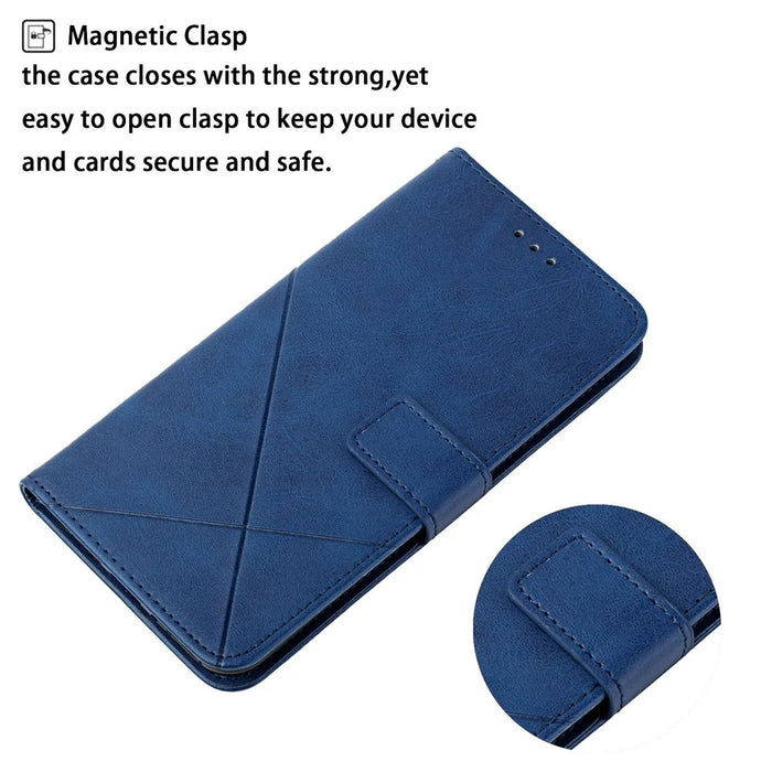 For Samsung Galaxy S24 FE Leather Case Line Pattern Wallet Phone Cover - Blue - 4