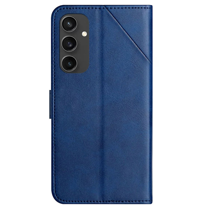 For Samsung Galaxy S24 FE Leather Case Line Pattern Wallet Phone Cover - Blue - 7