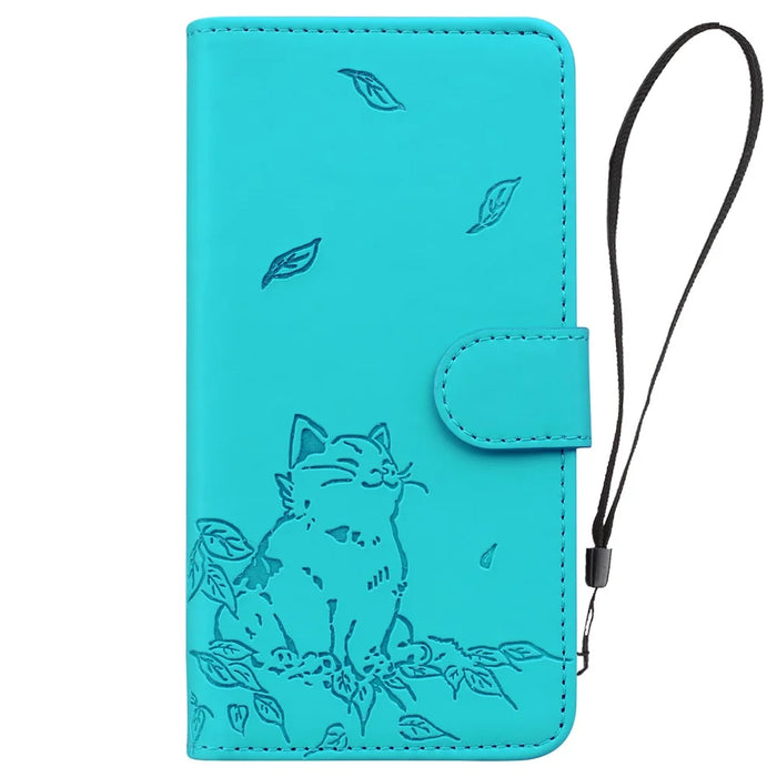 For Google Pixel 8a Case Wallet Cat Pattern Imprinted Leather Phone Cover - Lake Blue - 7