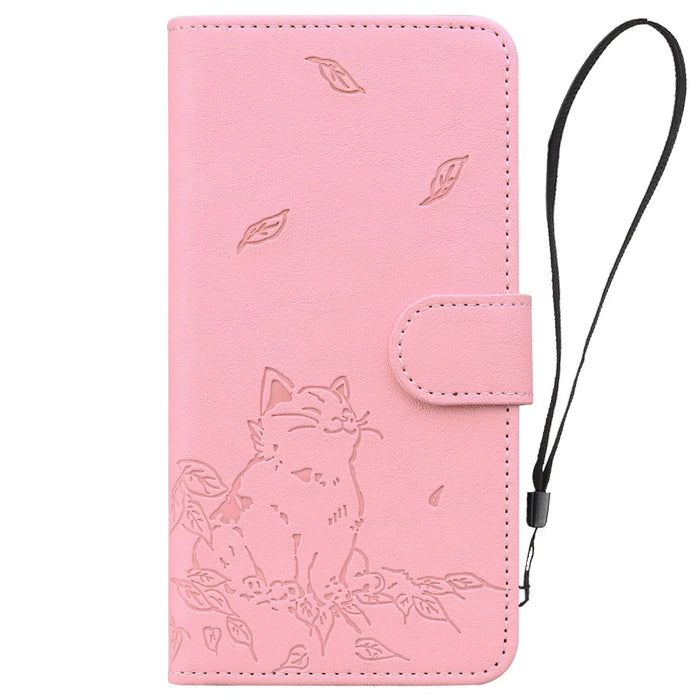 For Google Pixel 7a Case Wallet Cat Pattern Imprinted Leather Phone Cover - Pink - 7