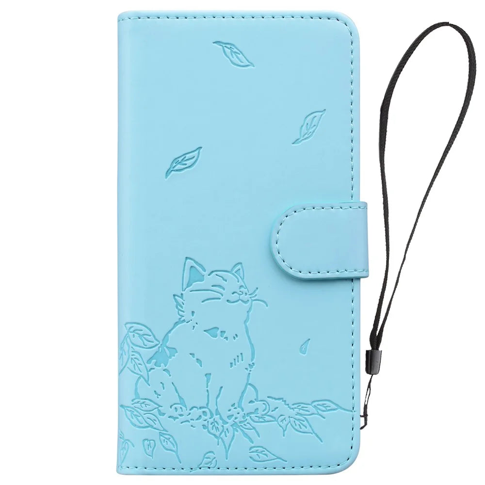 For Google Pixel 10 Pro / Pixel 10 / Pixel 9 Pro / Pixel 9 Case Wallet Cat Pattern Imprinted Leather Phone Cover - Sky Blue - 7