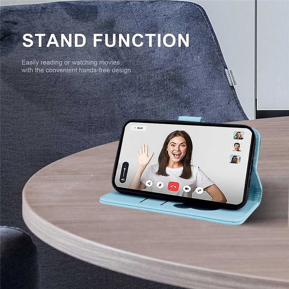 For Samsung Galaxy A16 5G / A16 4G Case Wallet Cat Pattern Imprinted Leather Phone Cover - Sky Blue - 6