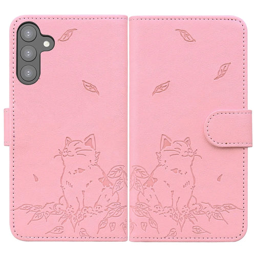 For Samsung Galaxy S24 Case Wallet Cat Pattern Imprinted Leather Phone Cover - Pink - 1
