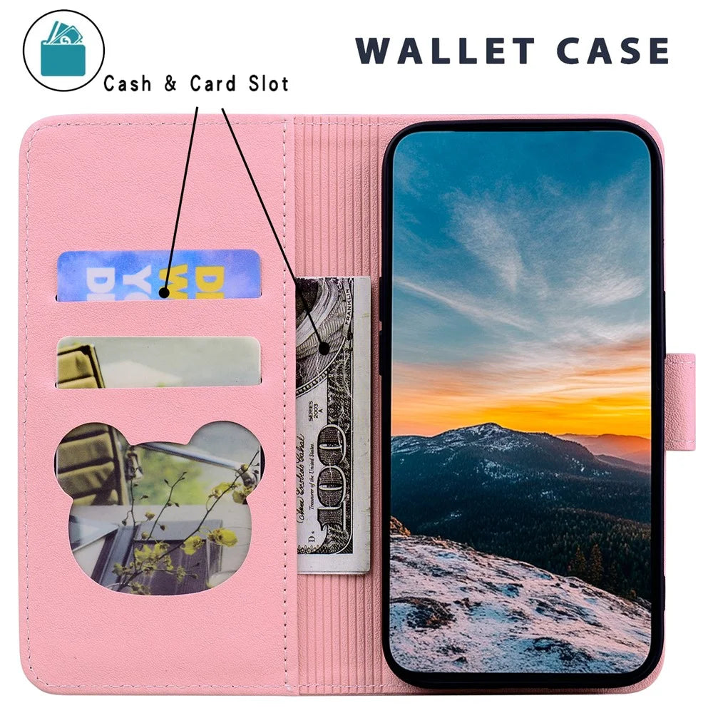 For Samsung Galaxy S24 Case Wallet Cat Pattern Imprinted Leather Phone Cover - Pink - 2