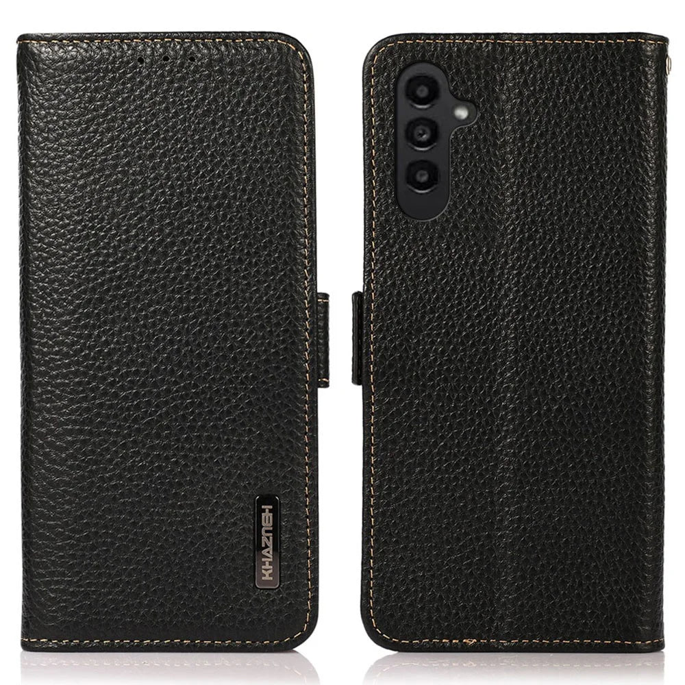 KHAZNEH For Samsung Galaxy A16 5G / A16 4G Phone Case Genuine Cow Leather Cover RFID Blocking - Black - 1