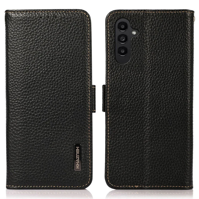 KHAZNEH For Samsung Galaxy A16 5G / A16 4G Phone Case Genuine Cow Leather Cover RFID Blocking - Black - 1