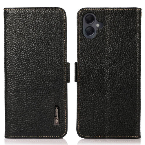 KHAZNEH For Samsung Galaxy A06 4G Phone Case Genuine Cow Leather Cover RFID Blocking - Black - 1