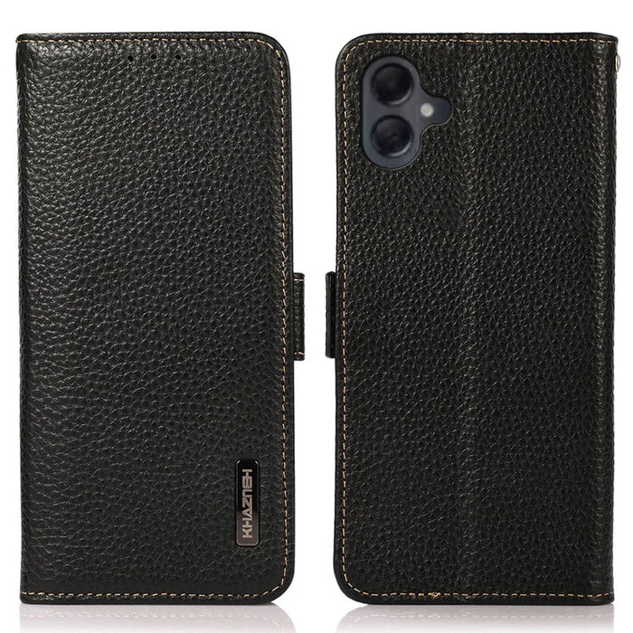 KHAZNEH For Samsung Galaxy A06 4G Phone Case Genuine Cow Leather Cover RFID Blocking - Black - 1