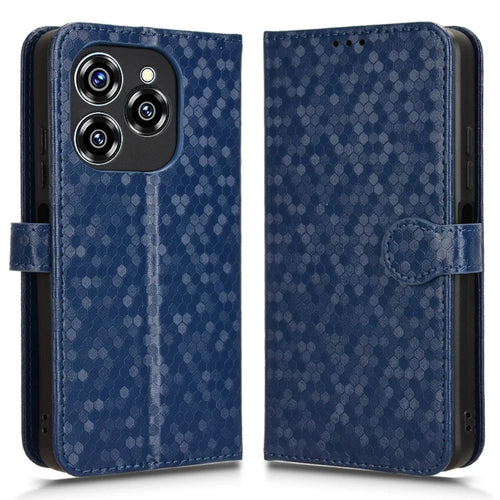For Oukitel C50 Wallet Case Dot Pattern Imprint PU Leather Phone Cover - Dark Blue - 1