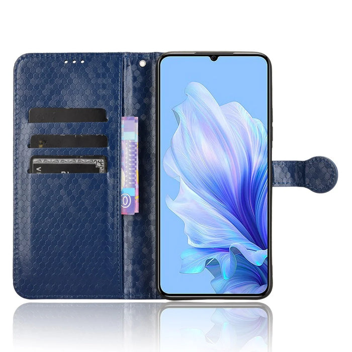 For Oukitel C50 Wallet Case Dot Pattern Imprint PU Leather Phone Cover - Dark Blue - 2