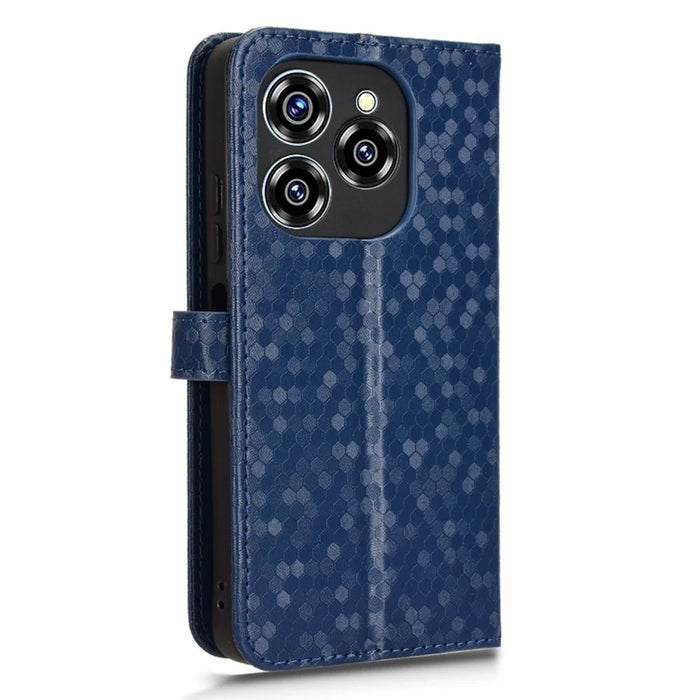 For Oukitel C50 Wallet Case Dot Pattern Imprint PU Leather Phone Cover - Dark Blue - 7