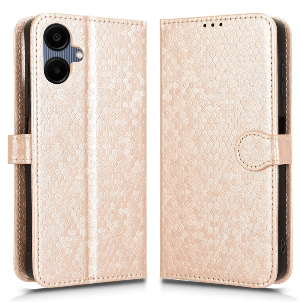 For Samsung Galaxy A06 4G Wallet Case Dot Pattern Imprint PU Leather Phone Cover - Rose Gold - 1