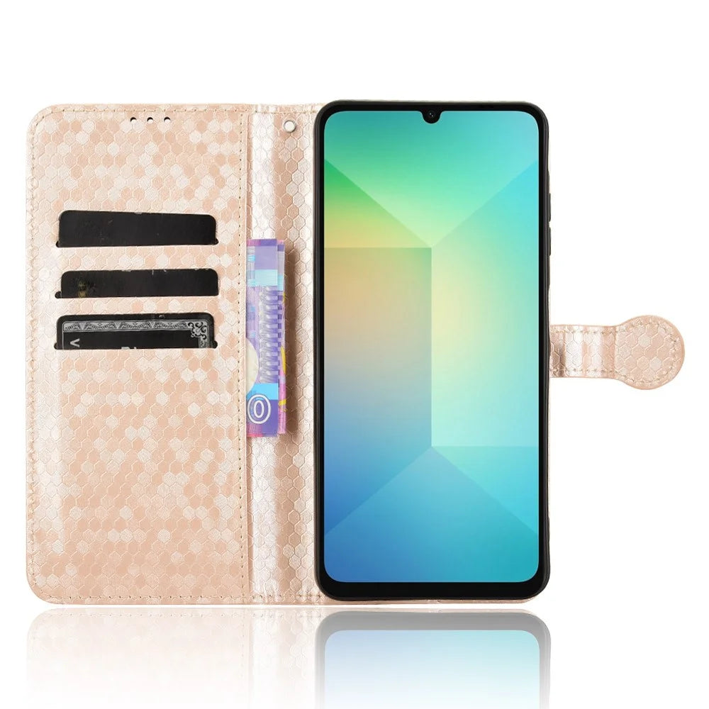 For Samsung Galaxy A06 4G Wallet Case Dot Pattern Imprint PU Leather Phone Cover - Rose Gold - 2