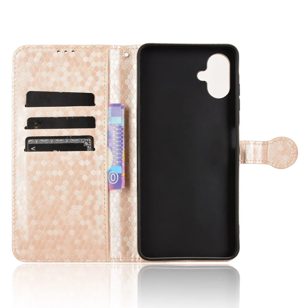 For Samsung Galaxy A06 4G Wallet Case Dot Pattern Imprint PU Leather Phone Cover - Rose Gold - 4