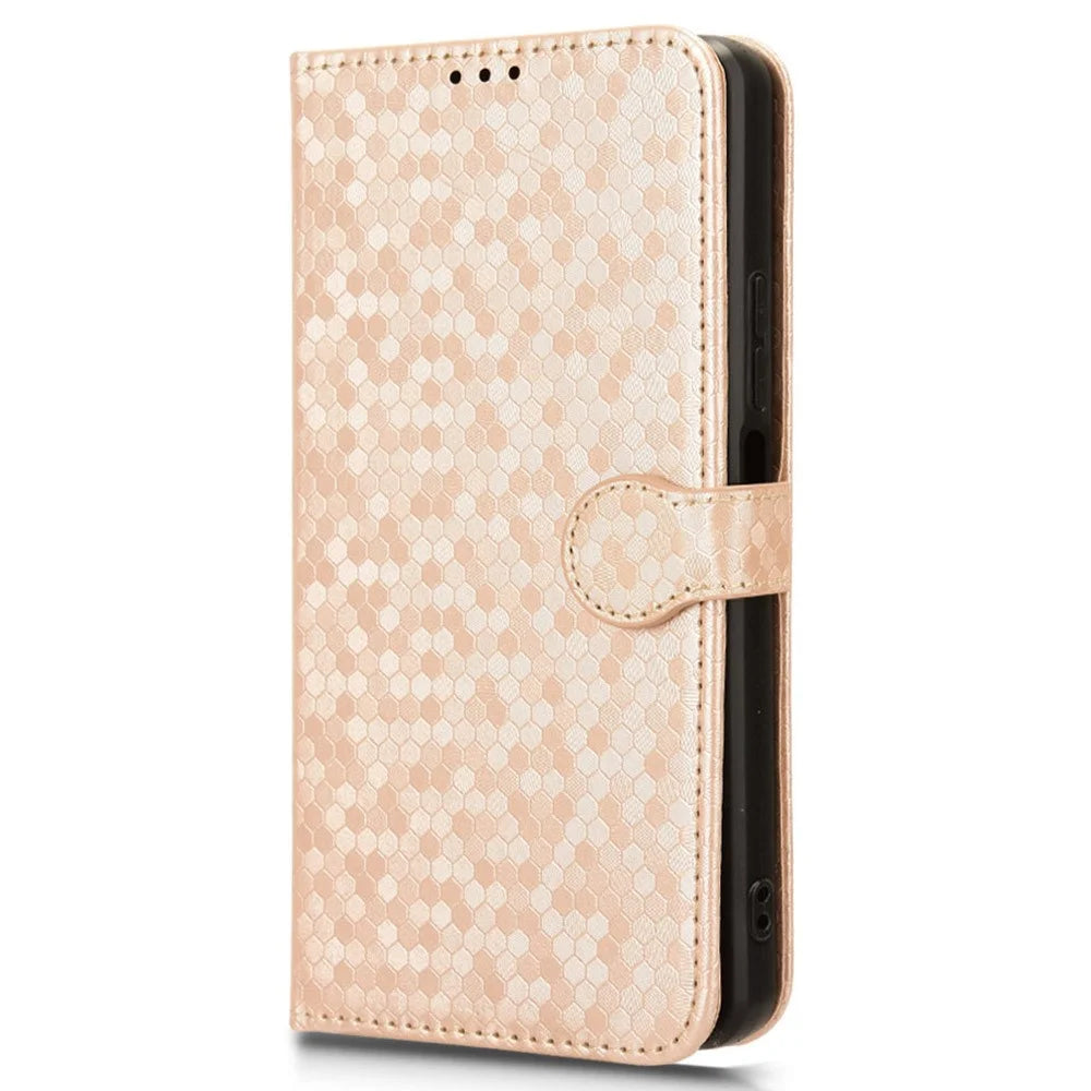 For Samsung Galaxy A06 4G Wallet Case Dot Pattern Imprint PU Leather Phone Cover - Rose Gold - 6