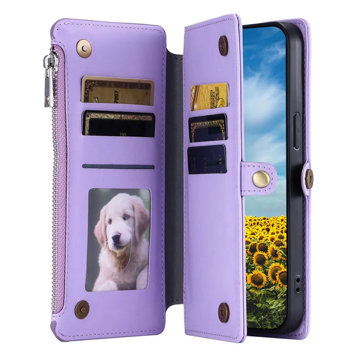 015 Style For Google Pixel 9 Pro XL Case TPU+PU Leather Wallet Phone Cover with Straps - Purple - 3