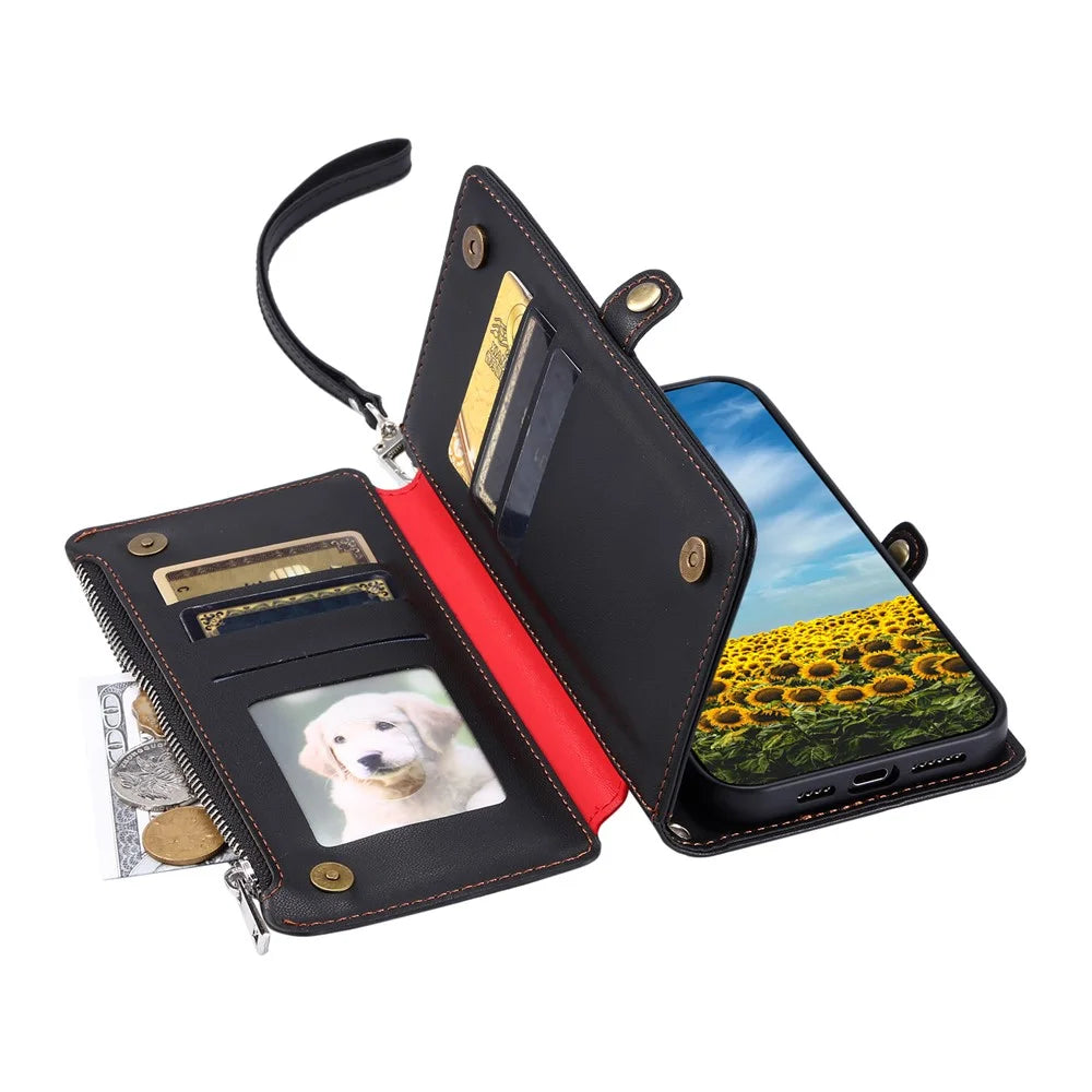 015 Style For Google Pixel 9 / 9 Pro Case TPU+PU Leather Wallet Phone Cover with Straps - Black - 5