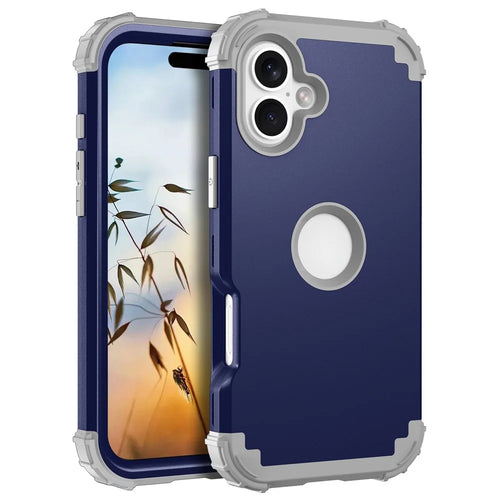 L-Style For iPhone 16 Plus Case Shockproof PC + TPU Phone Back Cover -  Navy Blue  /  Dark Grey - 1