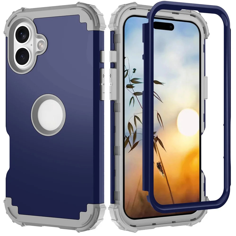 L-Style For iPhone 16 Plus Case Shockproof PC + TPU Phone Back Cover -  Navy Blue  /  Dark Grey - 2