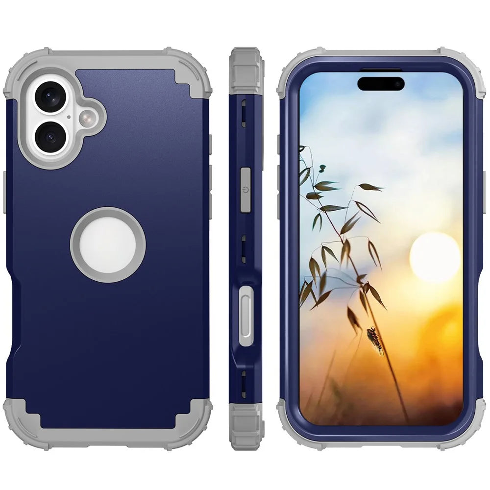 L-Style For iPhone 16 Plus Case Shockproof PC + TPU Phone Back Cover -  Navy Blue  /  Dark Grey - 3