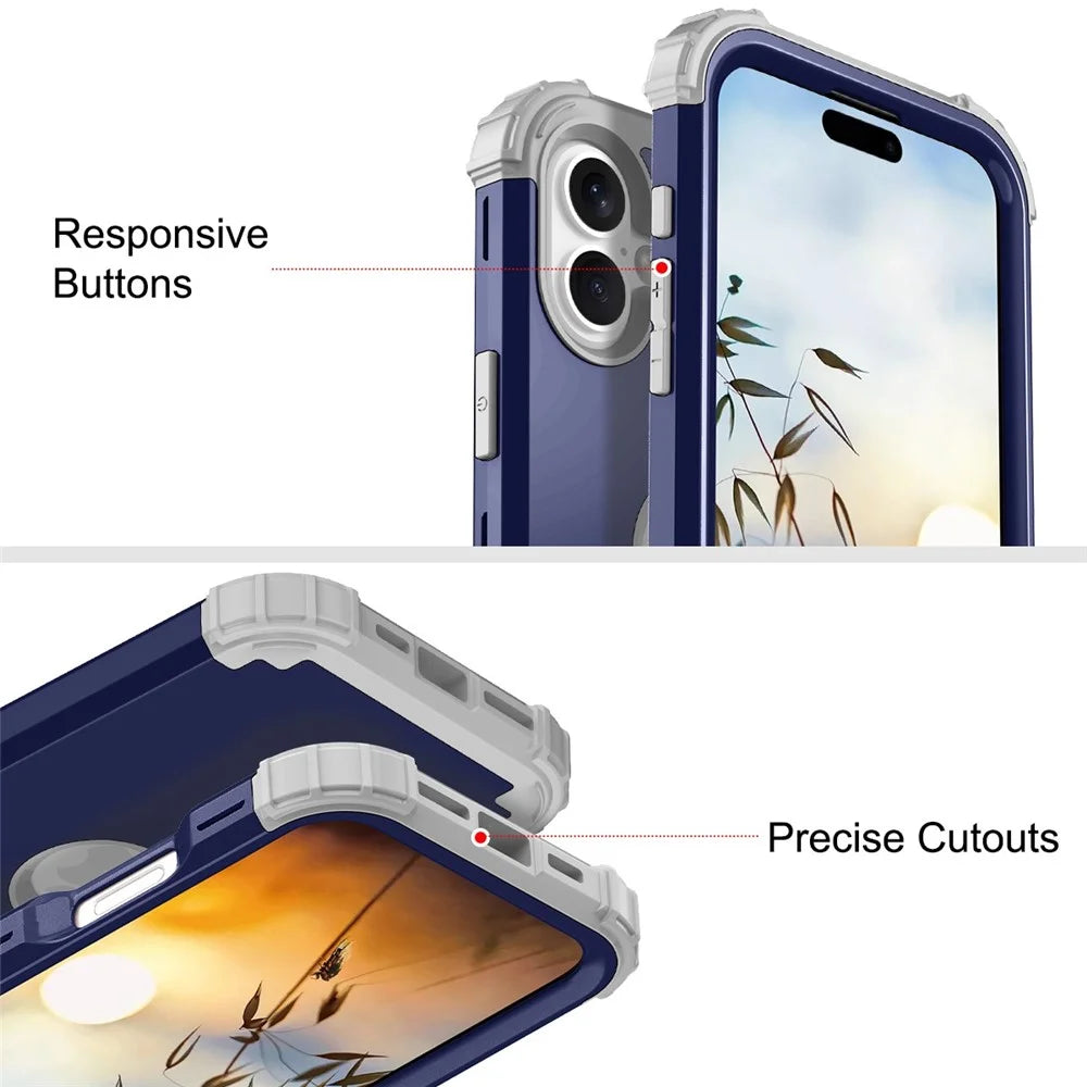 L-Style For iPhone 16 Plus Case Shockproof PC + TPU Phone Back Cover -  Navy Blue  /  Dark Grey - 4