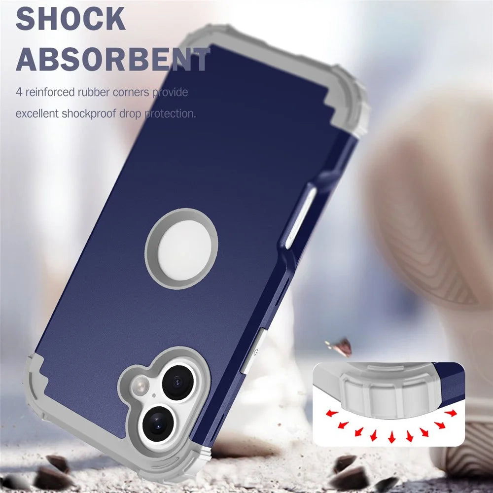 L-Style For iPhone 16 Plus Case Shockproof PC + TPU Phone Back Cover -  Navy Blue  /  Dark Grey - 5