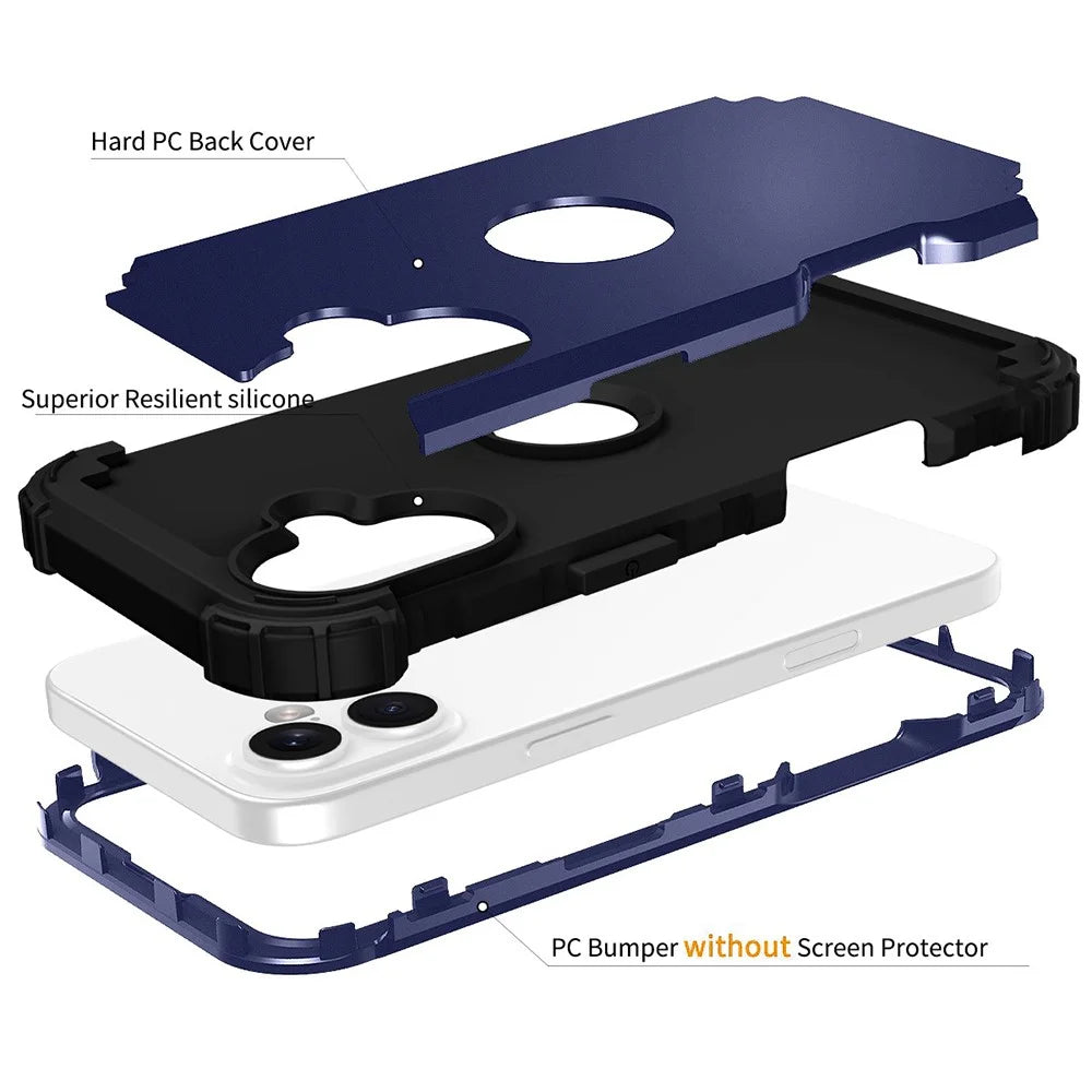 L-Style For iPhone 16 Plus Case Shockproof PC + TPU Phone Back Cover -  Navy Blue  /  Dark Grey - 7