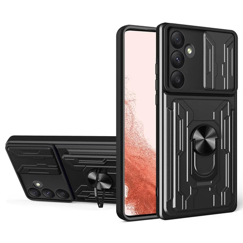 For Samsung Galaxy A55 5G Case PC+TPU Kickstand Phone Back Cover with Camera Slider - Black - 1