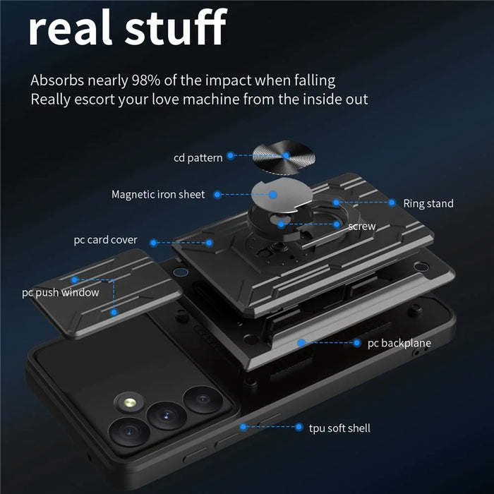 For Samsung Galaxy A55 5G Case PC+TPU Kickstand Phone Back Cover with Camera Slider - Black - 2