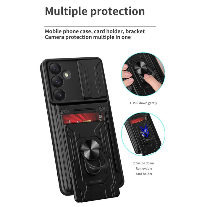 For Samsung Galaxy A55 5G Case PC+TPU Kickstand Phone Back Cover with Camera Slider - Black - 3