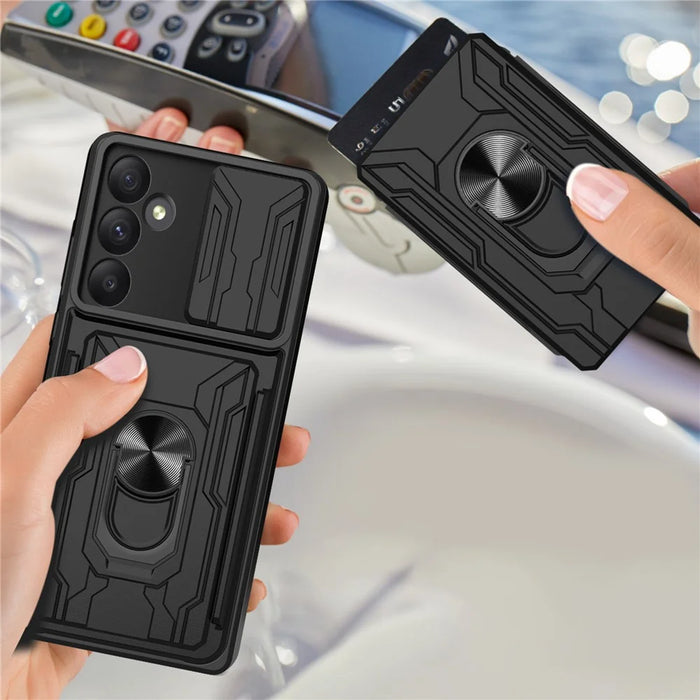 For Samsung Galaxy A55 5G Case PC+TPU Kickstand Phone Back Cover with Camera Slider - Black - 4