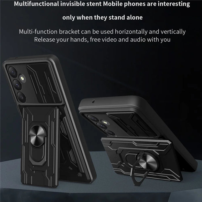 For Samsung Galaxy A55 5G Case PC+TPU Kickstand Phone Back Cover with Camera Slider - Black - 5