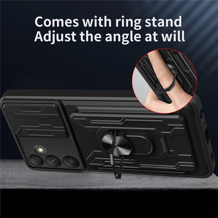 For Samsung Galaxy A55 5G Case PC+TPU Kickstand Phone Back Cover with Camera Slider - Black - 6