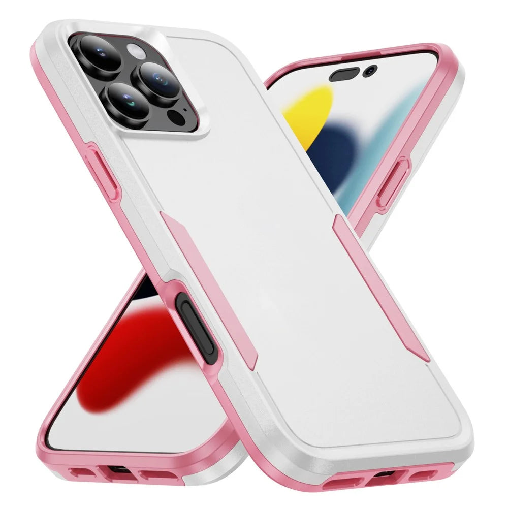 For iPhone 16 Pro Max Case PC+TPU Military Grade Drop Protective Phone Cover - White+Pink - 1