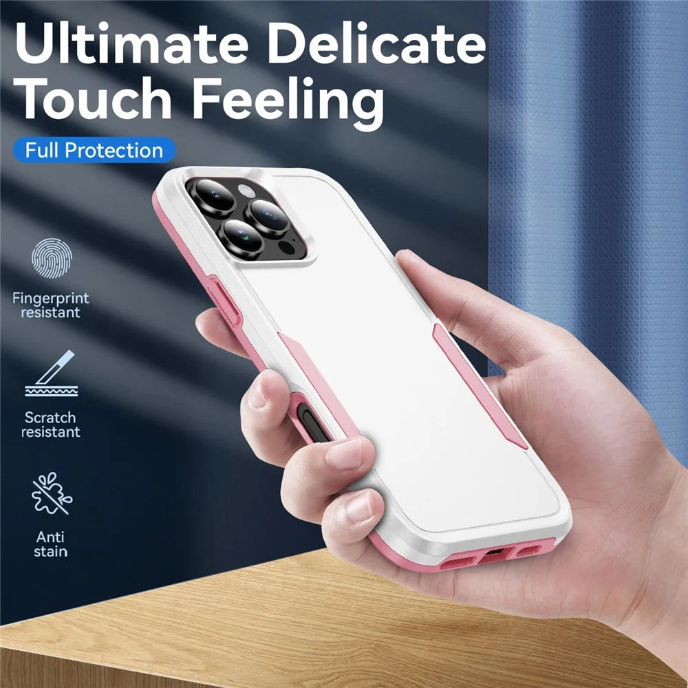For iPhone 16 Pro Max Case PC+TPU Military Grade Drop Protective Phone Cover - White+Pink - 2