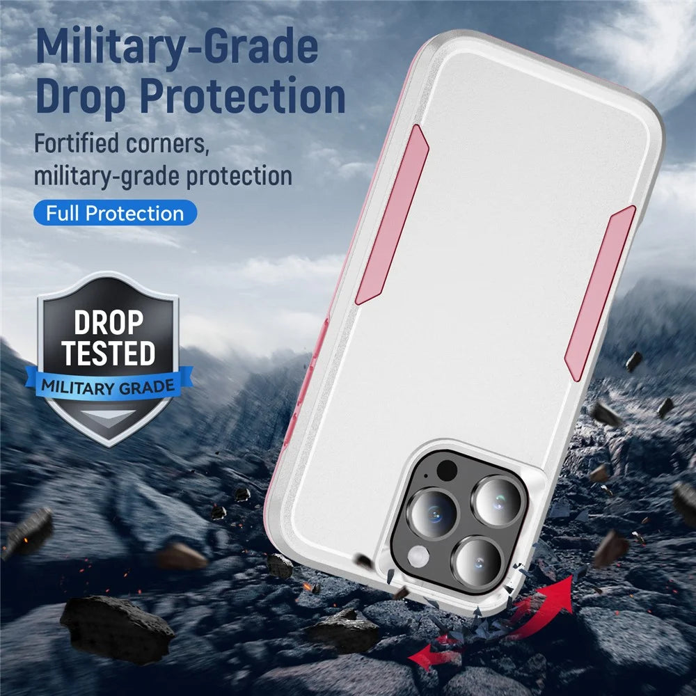 For iPhone 16 Pro Max Case PC+TPU Military Grade Drop Protective Phone Cover - White+Pink - 3