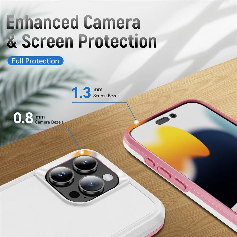 For iPhone 16 Pro Max Case PC+TPU Military Grade Drop Protective Phone Cover - White+Pink - 4