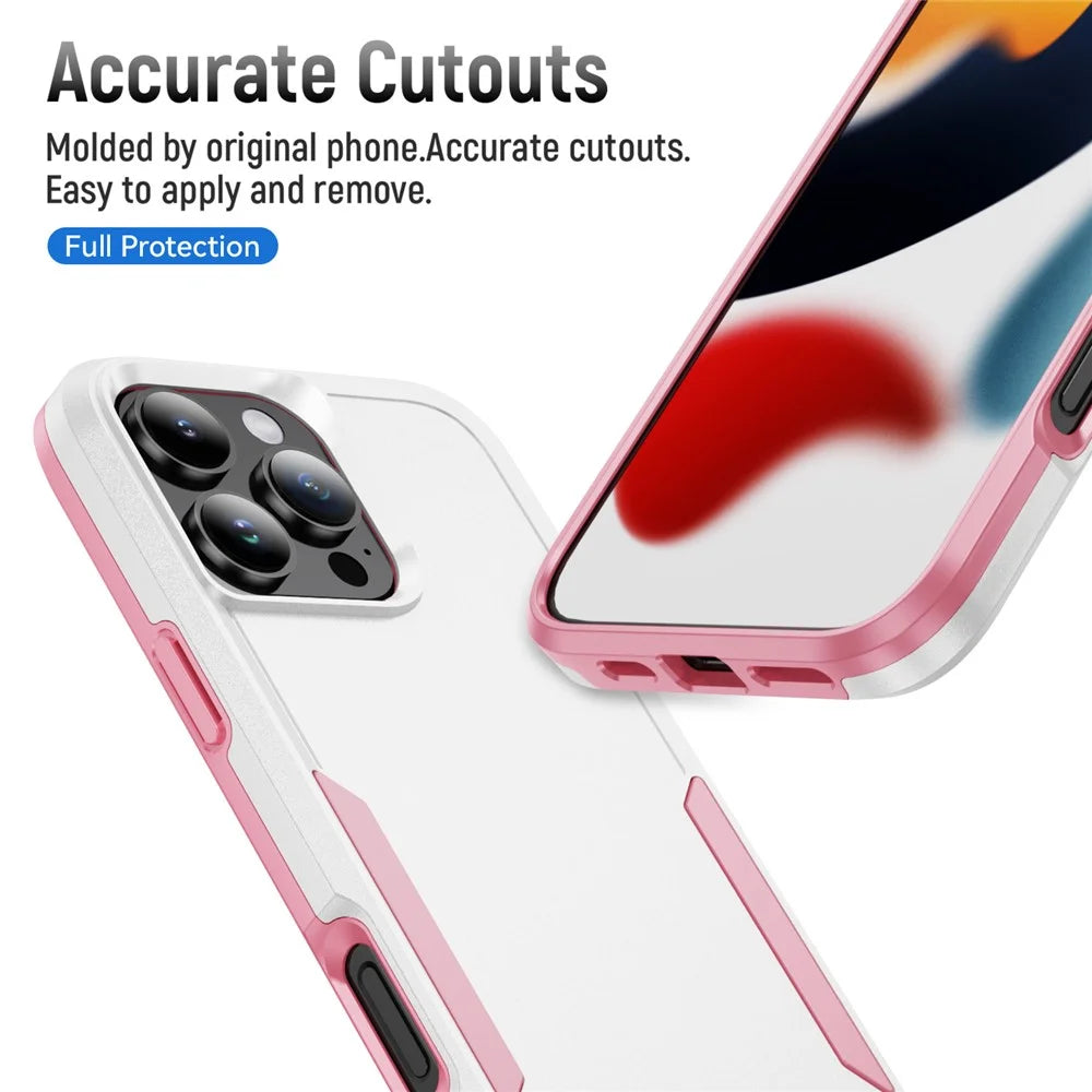 For iPhone 16 Pro Max Case PC+TPU Military Grade Drop Protective Phone Cover - White+Pink - 6